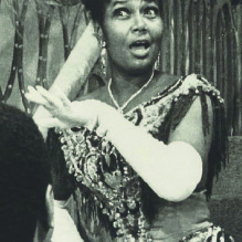 Actress Pearl Bailey in costume for Hello, Dolly