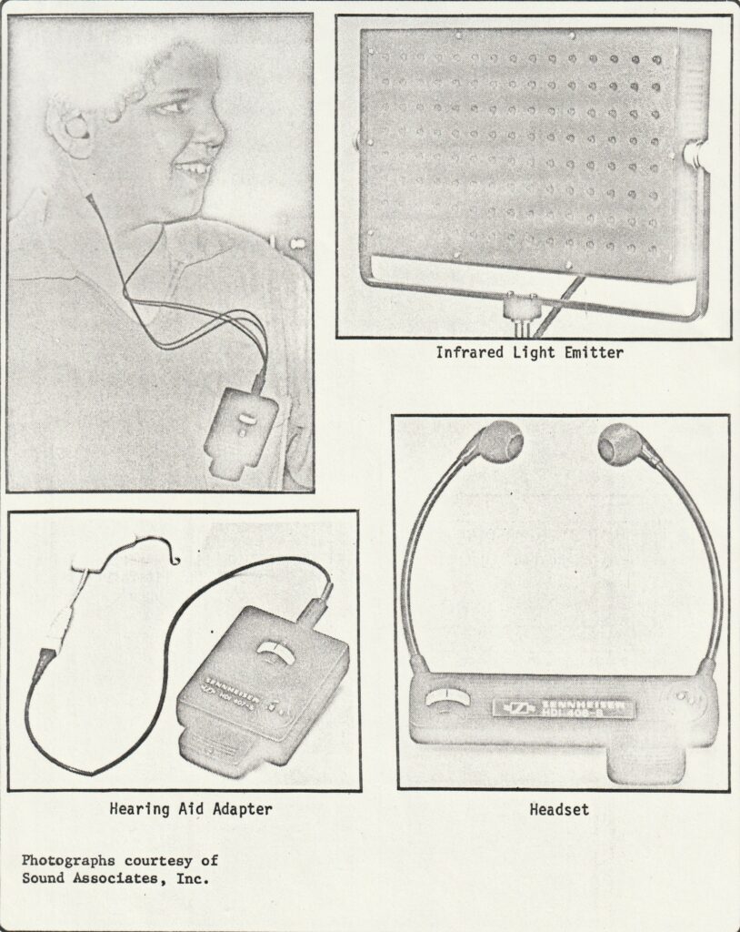 Assistive listening system’s infrared light emitter, headset, and hearing aid adapter