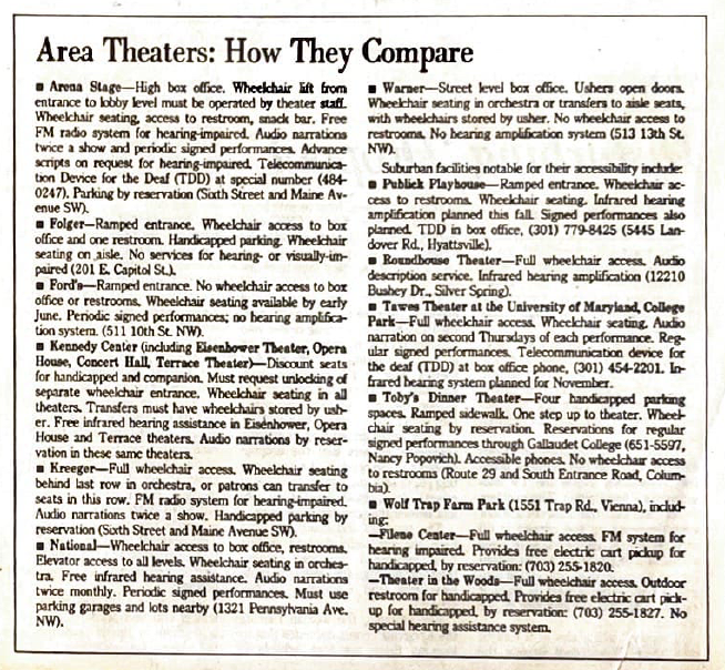 newspaper article comparing regional theatres' accessibility accomodations