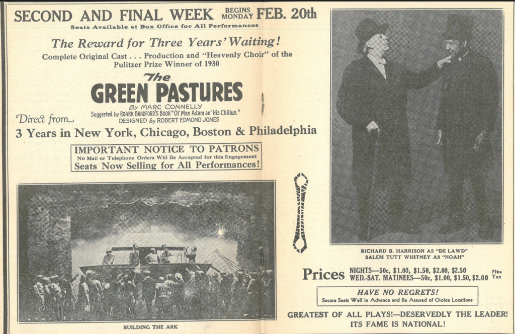 Playgoer magazine advertisement for The Green Pastures